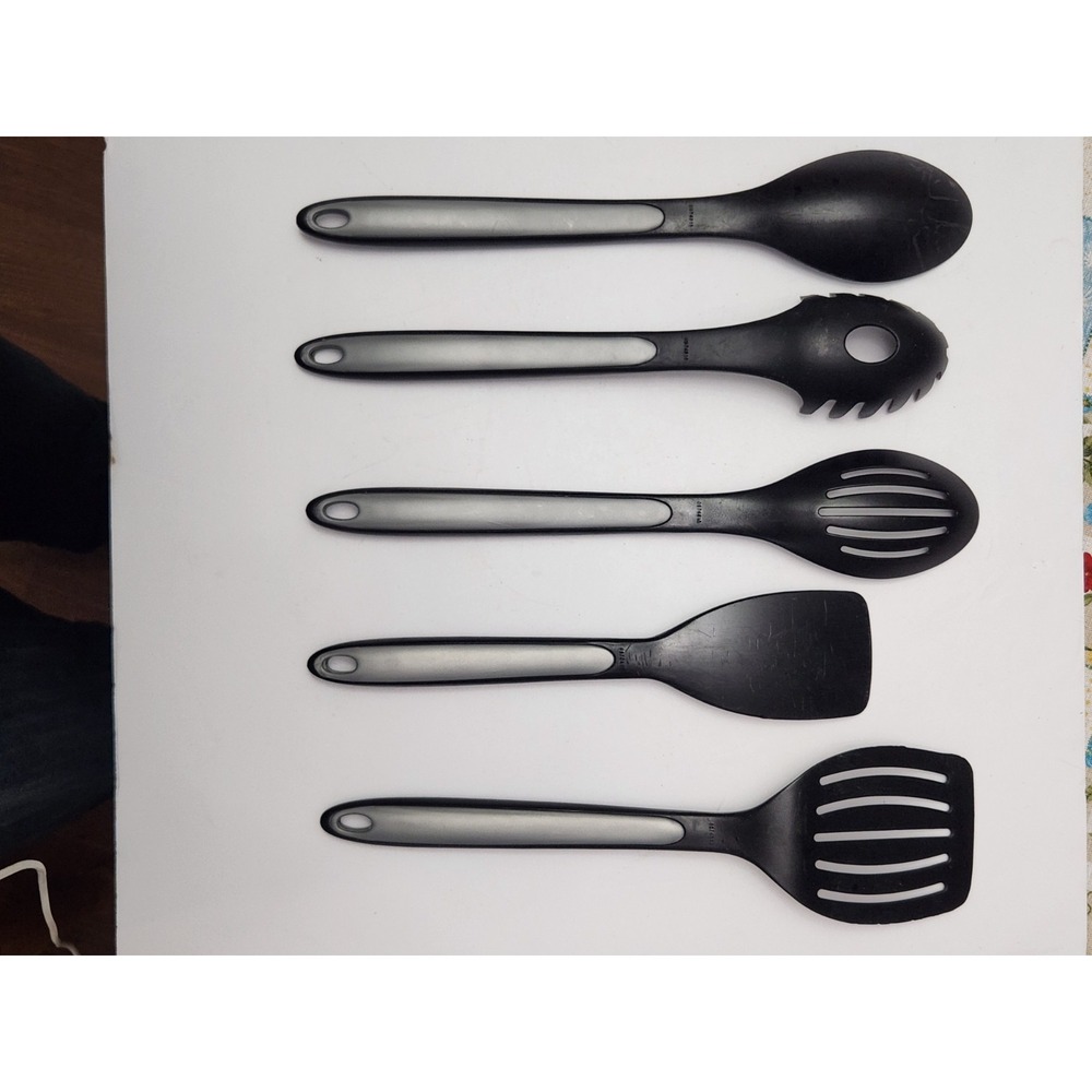 Calphalon Nylon Kitchen Utensil Set Spoon Spatula Black Gray Lot Of 5 - Picture 2 of 5